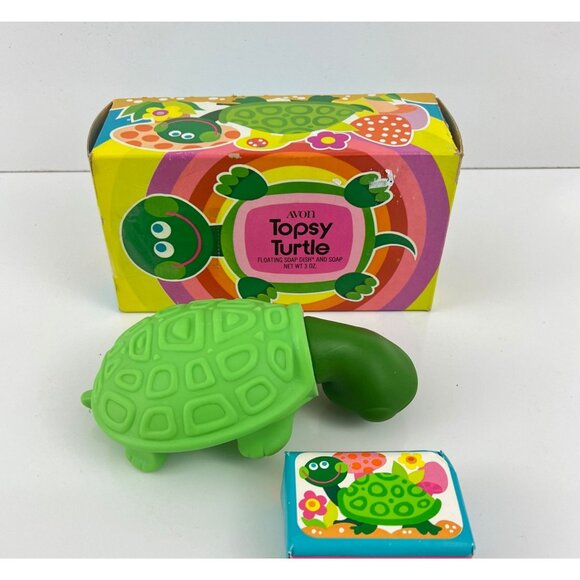 Vintage Avon Topsy Turtle Floating  Soap Dish And Soap NEW - Picture 2 of 4